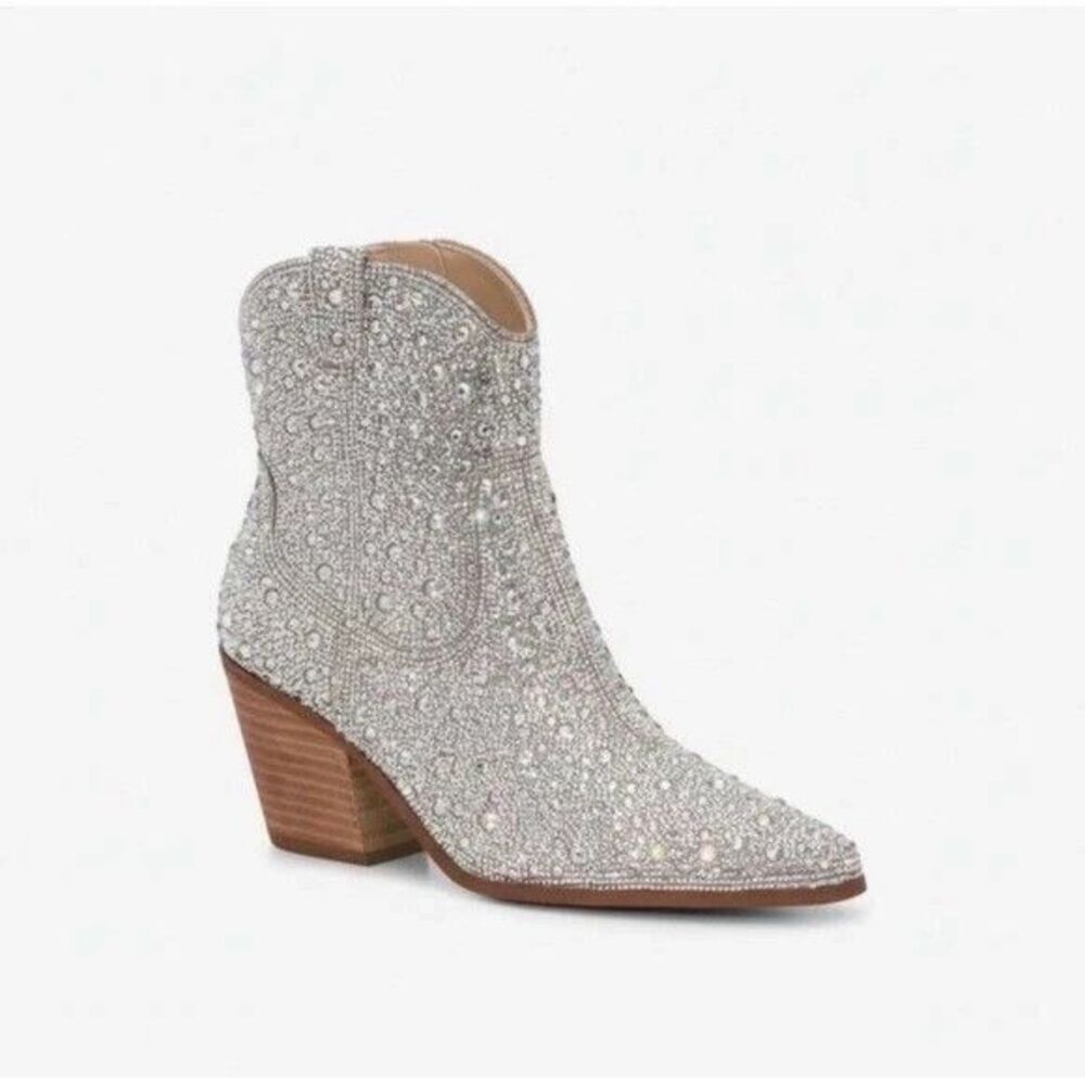 BETSEY JOHNSON SB-CADY GLASS STONES ENCRUSTED ANKLE BOOTIE BOOTS 7M